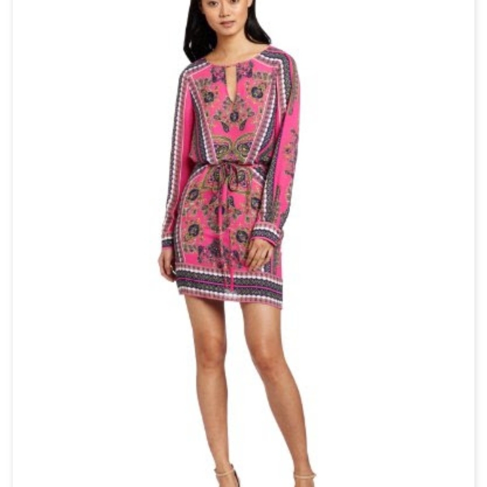 BCBG Max Azria Dress “FREYA" Pink Paisley Long Sleeve Short Party Dress XXS